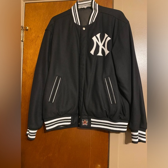 NEW YORK YANKEES MENS BLACK REVERSIBLE WOOL HEAVYWEIGHT JACKET - Picture 4 of 7
